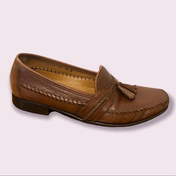 Tasso Elba Men’s shoes Brown Leather Tassel slip on Loafers size 8.5 - Picture 2 of 9